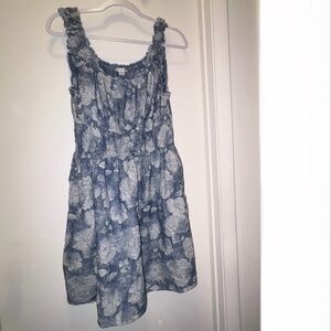American Eagle Outfitters Floral Blue Cinched-Waist Sleeveless Mini Dress